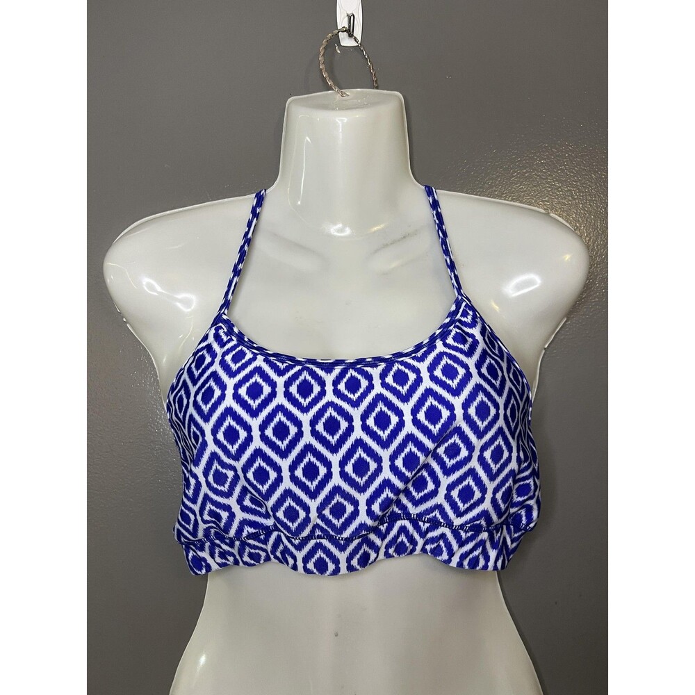Zuma Blu Bikini Swim Top Womens Large Blue Ikat Racerback Athletic